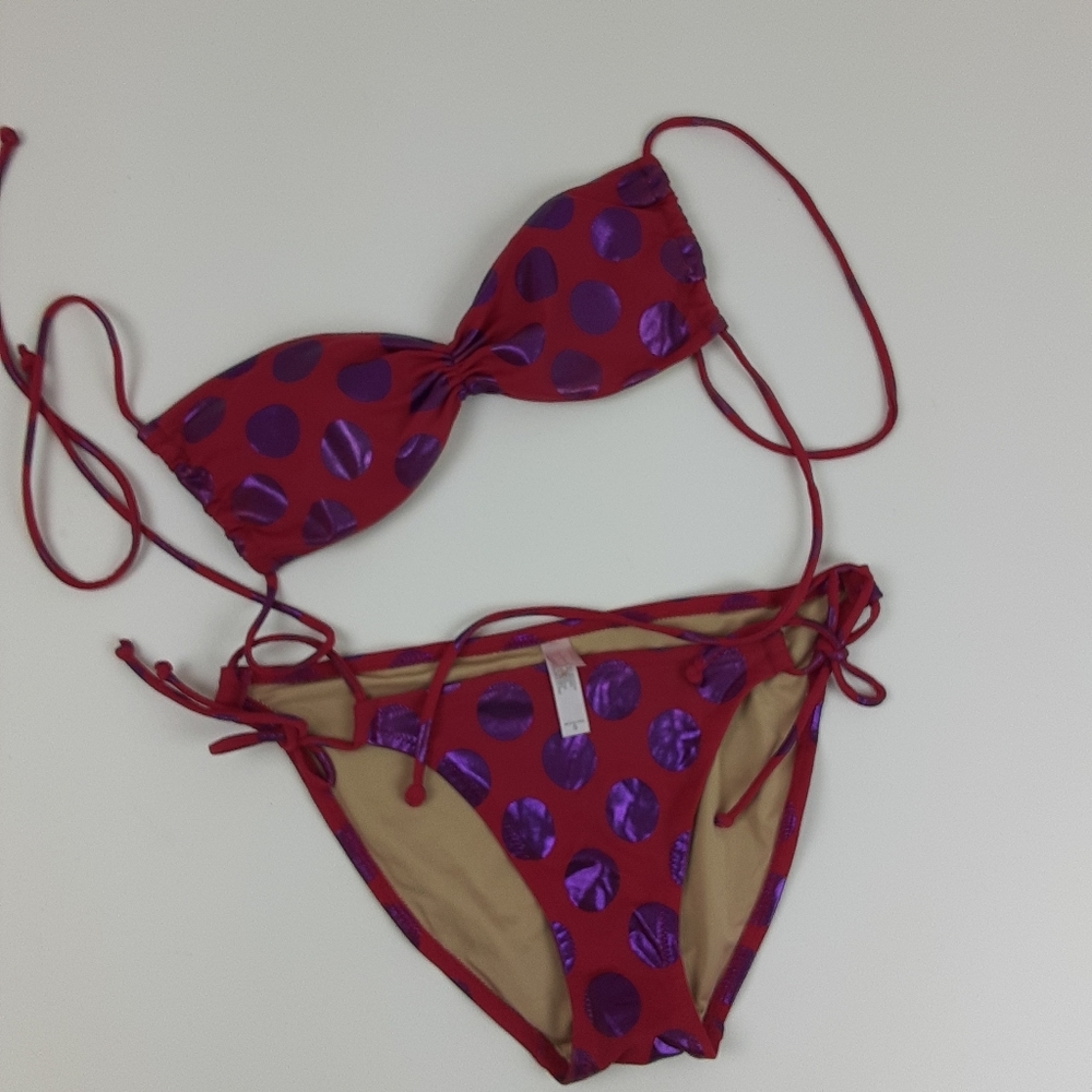 VICTORIA'S SECRET Red/Purple Polka Dot Bikini S